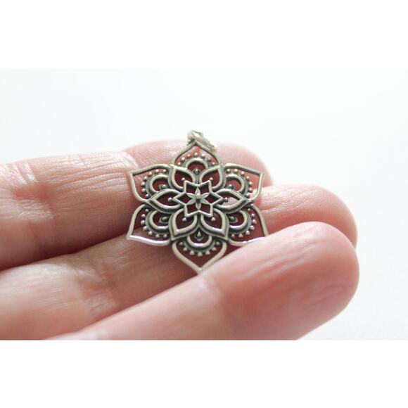 Sterling Silver Openwork Lotus Pendant, Silver Openwork Lotus Pendant - Picture 2 of 5